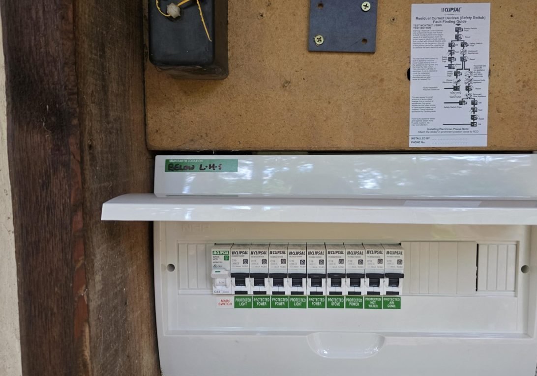 New switchboard on a timber wall with every circuit labelled
